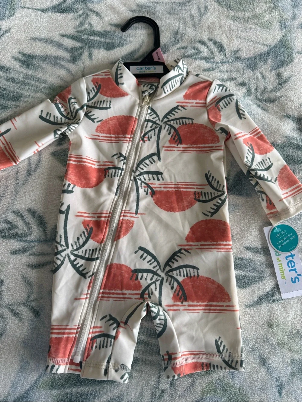 Carter's Coral and Gray Palm-Print Zip One-Piece